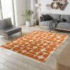 1970s Style Area Rug, Checkerboard Rug, Orange Floral Retro Rug, Area Rug Bedroom Aesthetic, Retro Rugs, Art Deco Rug, Mid Century, Flower Groovy Rug