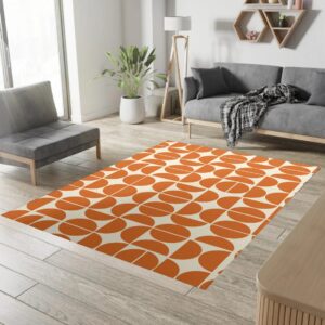 1970s Style Area Rug, Checkerboard Rug, Orange Floral Retro Rug, Area Rug Bedroom Aesthetic, Retro Rugs, Art Deco Rug, Mid Century, Flower Groovy Rug