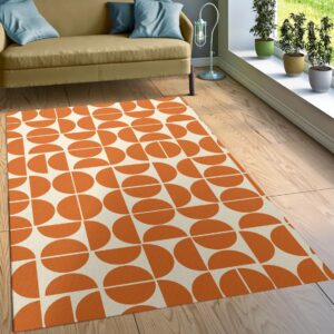 1970s Style Area Rug, Checkerboard Rug, Orange Floral Retro Rug, Area Rug Bedroom Aesthetic, Retro Rugs, Art Deco Rug, Mid Century, Flower Groovy Rug