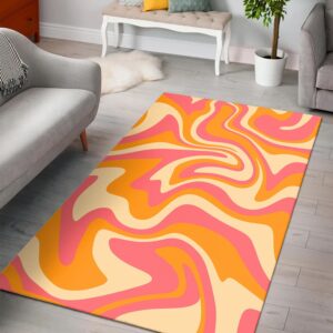1970s Style Area Rug, Mid-century 70s Rug for Living Room - 1970 Wavy Swirl Seamless Pattern in Orange And Pink Colors Illustration Area Rug