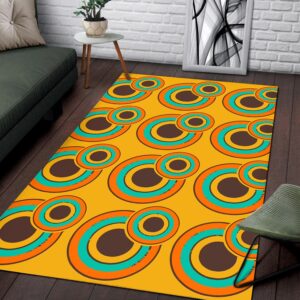 1970s Style Area Rug, Mid-century 70s Rug for Living Room - 1970's Retro Circles Vintage 70s Seventies Pattern Area Rug