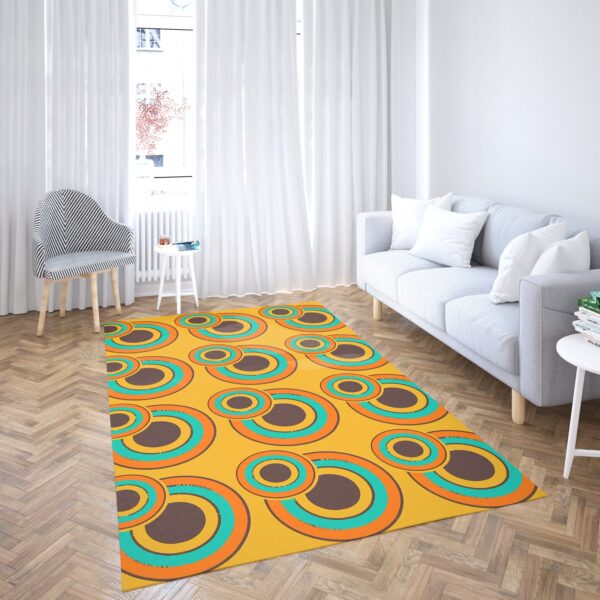 1970s Style Area Rug, Mid-century 70s Rug for Living Room - 1970's Retro Circles Vintage 70s Seventies Pattern Area Rug