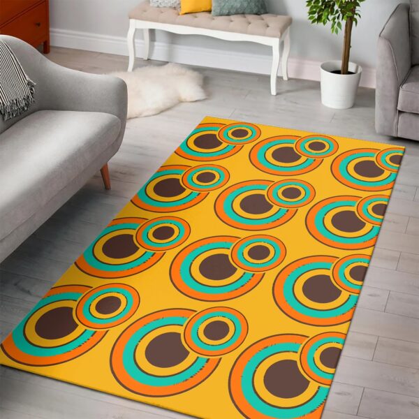 1970s Style Area Rug, Mid-century 70s Rug for Living Room - 1970's Retro Circles Vintage 70s Seventies Pattern Area Rug