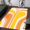 1970s Style Area Rug, Mid-century 70s Rug for Living Room - 70s Area Rug Retro Groovy Abstract Design in Peach, Orange And Yellow