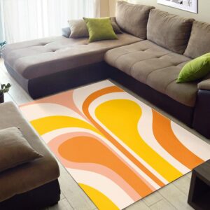 1970s Style Area Rug, Mid-century 70s Rug for Living Room - 70s Area Rug Retro Groovy Abstract Design in Peach, Orange And Yellow