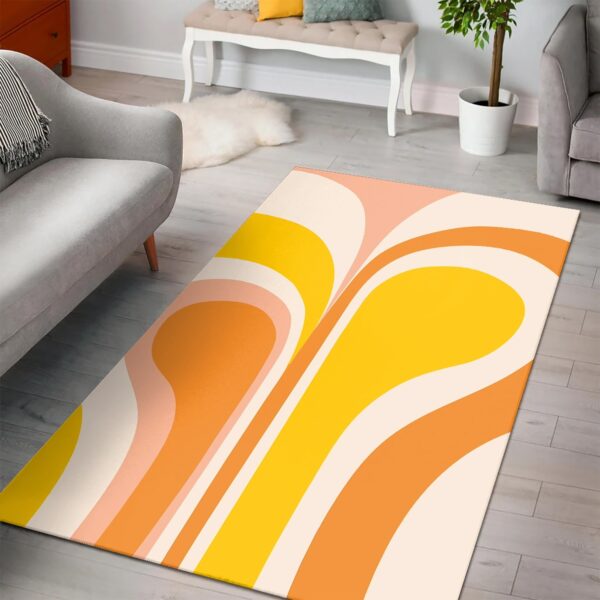 1970s Style Area Rug, Mid-century 70s Rug for Living Room - 70s Area Rug Retro Groovy Abstract Design in Peach, Orange And Yellow