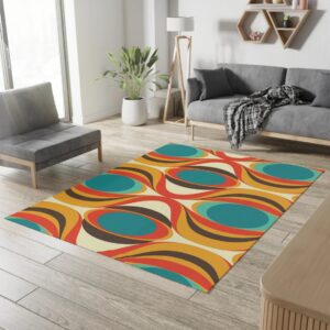 1970s Style Area Rug, Mid-century 70s Rug for Living Room - 70's Funky Retro Mid Century Modern Boho Mod Area Rugs