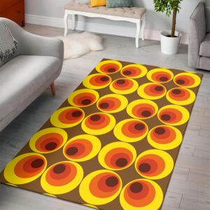 1970s Style Area Rug, Mid-century 70s Rug for Living Room - 70s Funky Vintage Circle Pattern Area Rug