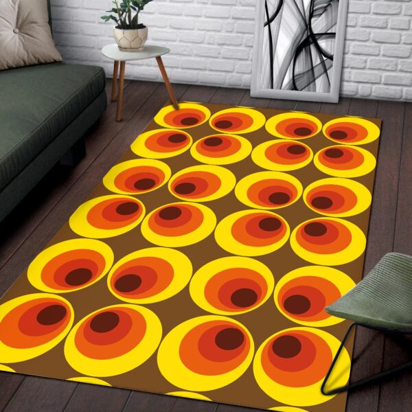 1970s Style Area Rug, Mid-century 70s Rug for Living Room - 70s Funky Vintage Circle Pattern Area Rug