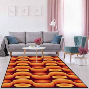 1970s Style Area Rug, Mid-century 70s Rug for Living Room - 70s Retro Seamless Material Floor Rugs Table Chair Mats Home Living Room Coffee Table Non-Slip Carpet Home Decoration Gifts