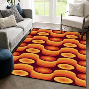 1970s Style Area Rug, Mid-century 70s Rug for Living Room - 70s Retro Seamless Material Floor Rugs Table Chair Mats Home Living Room Coffee Table Non-Slip Carpet Home Decoration Gifts