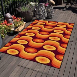 1970s Style Area Rug, Mid-century 70s Rug for Living Room - 70s Retro Seamless Material Floor Rugs Table Chair Mats Home Living Room Coffee Table Non-Slip Carpet Home Decoration Gifts