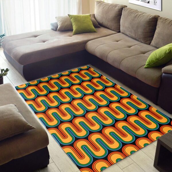 1970s Style Area Rug, Mid-century 70s Rug for Living Room - 70s Retro Vintage Style Area Rug