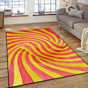 1970s Style Area Rug, Mid-century 70s Rug for Living Room - 70s Rug Vortex Illusion Quadrangle Graphic for Living Room