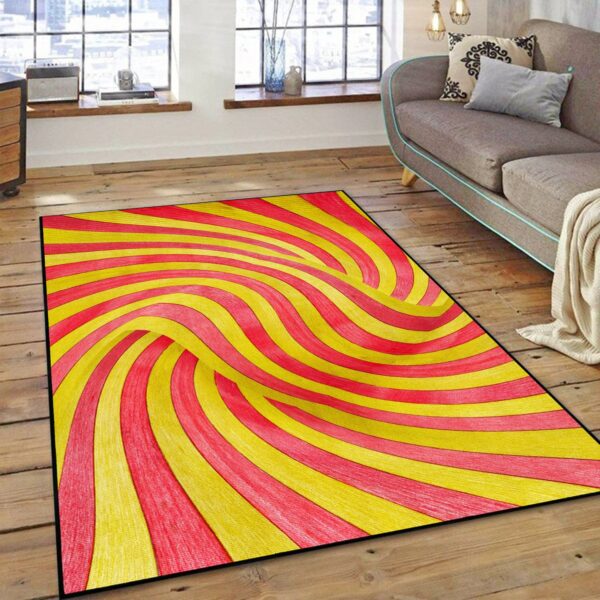 1970s Style Area Rug, Mid-century 70s Rug for Living Room - 70s Rug Vortex Illusion Quadrangle Graphic for Living Room