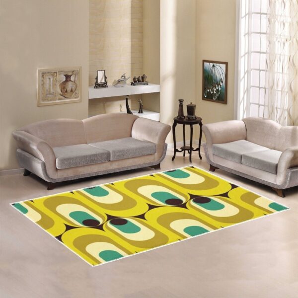 1970s Style Area Rug, Mid-century 70s Rug for Living Room - 70s Rugs Retro Vintage Funky Pattern Boho Carpet