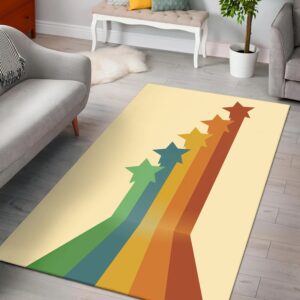 1970s Style Area Rug, Mid-century 70s Rug for Living Room - 70s Star Abstract Area Rug