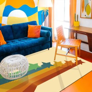 1970s Style Area Rug, Mid-century 70s Rug for Living Room - 70s Star Abstract Area Rug