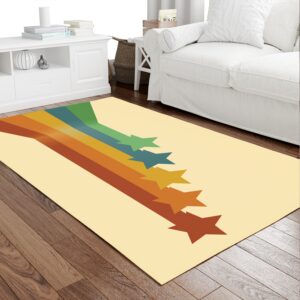 1970s Style Area Rug, Mid-century 70s Rug for Living Room - 70s Star Abstract Area Rug