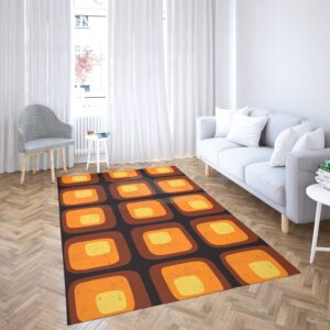 1970s Style Area Rug, Mid-century 70s Rug for Living Room - 70's Style Retro Mod Mounted Area Rug