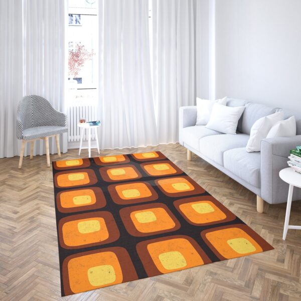 1970s Style Area Rug, Mid-century 70s Rug for Living Room - 70's Style Retro Mod Mounted Area Rug