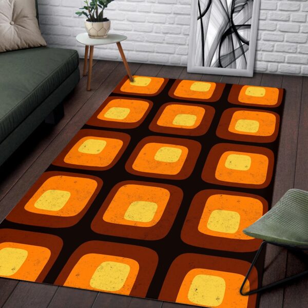 1970s Style Area Rug, Mid-century 70s Rug for Living Room - 70's Style Retro Mod Mounted Area Rug