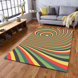 1970s Style Area Rug, Mid-century 70s Rug for Living Room - Abstract Swirl Pattern with Optical Illusion 70s Style Area Rug for Living Room, Bedroom