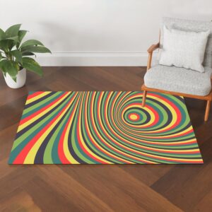 1970s Style Area Rug, Mid-century 70s Rug for Living Room - Abstract Swirl Pattern with Optical Illusion 70s Style Area Rug for Living Room, Bedroom
