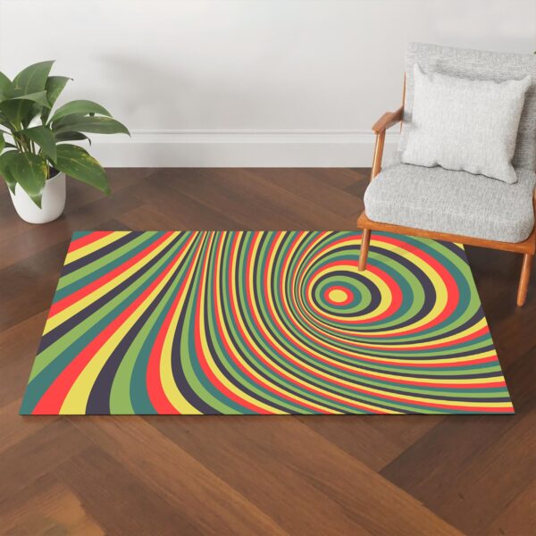 1970s Style Area Rug, Mid-century 70s Rug for Living Room - Abstract Swirl Pattern with Optical Illusion 70s Style Area Rug for Living Room, Bedroom