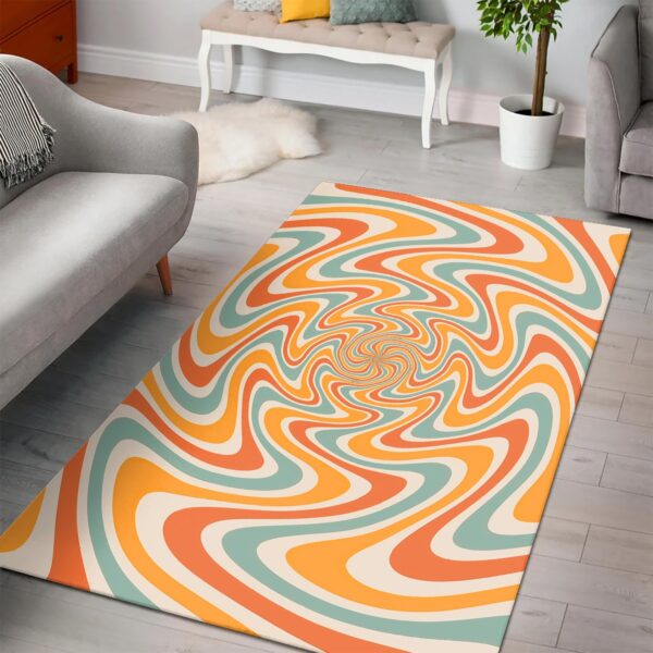 1970s Style Area Rug, Mid-century 70s Rug for Living Room - Big Retro Swirl 70s Orange Area Rugs