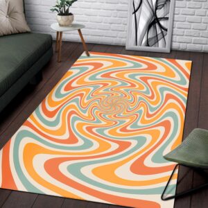 1970s Style Area Rug, Mid-century 70s Rug for Living Room - Big Retro Swirl 70s Orange Area Rugs