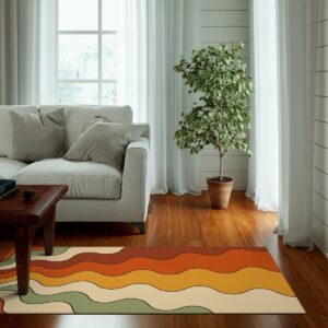 1970s Style Area Rug, Mid-century 70s Rug for Living Room - Colorful Funky Psychedelic Abstract Groovy Hippie Boho Rug with 70s Style