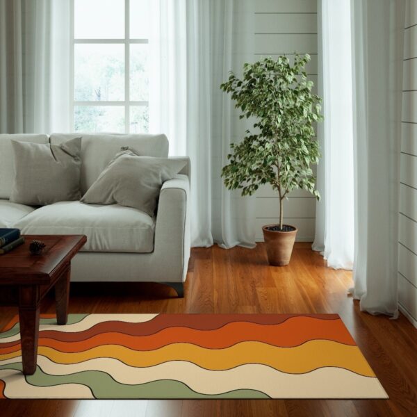 1970s Style Area Rug, Mid-century 70s Rug for Living Room - Colorful Funky Psychedelic Abstract Groovy Hippie Boho Rug with 70s Style