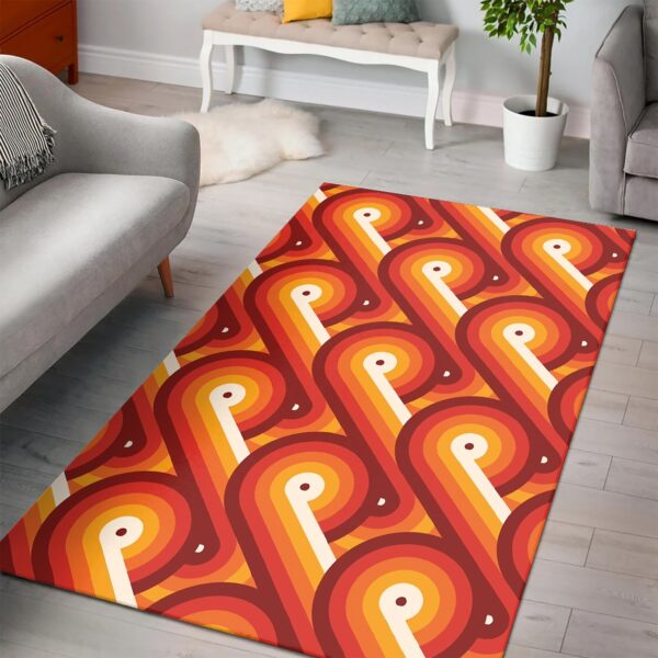 1970s Style Area Rug, Mid-century 70s Rug for Living Room - Disco Circles Geometric Orange Pattern Printed On Vintage 70s Style Area Rug