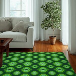 1970s Style Area Rug, Mid-century 70s Rug for Living Room - Emerald Green Mid Century Modern Boho Decor with 70s Style Rug