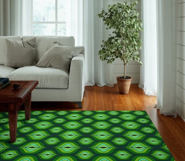 1970s Style Area Rug, Mid-century 70s Rug for Living Room - Emerald Green Mid Century Modern Boho Decor with 70s Style Rug