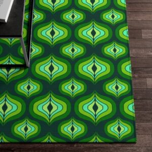 1970s Style Area Rug, Mid-century 70s Rug for Living Room - Emerald Green Mid Century Modern Boho Decor with 70s Style Rug