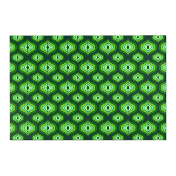 1970s Style Area Rug, Mid-century 70s Rug for Living Room - Emerald Green Mid Century Modern Boho Decor with 70s Style Rug