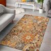 1970s Style Area Rug, Mid-century 70s Rug for Living Room - Floral 1970 Style Living Room, Bedroom with Orange And Brown Area Rugs