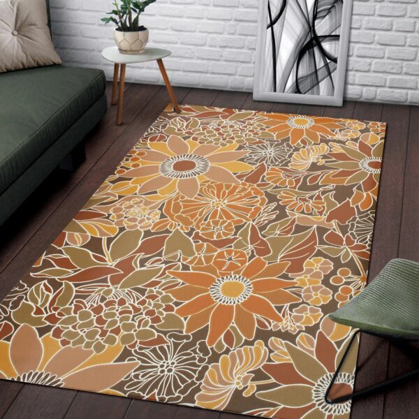 1970s Style Area Rug, Mid-century 70s Rug for Living Room - Floral 1970 Style Living Room, Bedroom with Orange And Brown Area Rugs