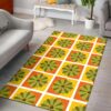 1970s Style Area Rug, Mid-century 70s Rug for Living Room - Flowers Retro 1970s Vintage Living Room Area Rug