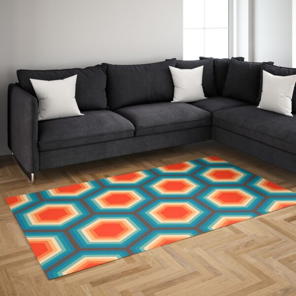 1970s Style Area Rug, Mid-century 70s Rug for Living Room - Fun Photographic 70's Style Area Rug