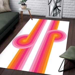 1970s Style Area Rug, Mid-century 70s Rug for Living Room - Funky 70's Vibe Pink Rug