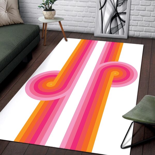 1970s Style Area Rug, Mid-century 70s Rug for Living Room - Funky 70's Vibe Pink Rug