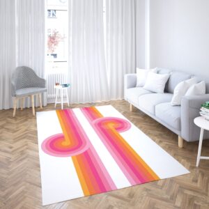 1970s Style Area Rug, Mid-century 70s Rug for Living Room - Funky 70's Vibe Pink Rug
