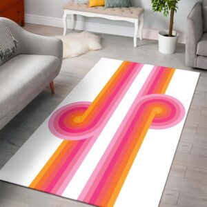 1970s Style Area Rug, Mid-century 70s Rug for Living Room - Funky 70's Vibe Pink Rug
