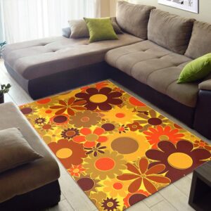 1970s Style Area Rug, Mid-century 70s Rug for Living Room - Funky Daisy Floral in Electric Orange 70s Style Rug