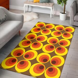 1970s Style Area Rug, Mid-century 70s Rug for Living Room - Funky Vintage 70s Circle Pattern Area Rug