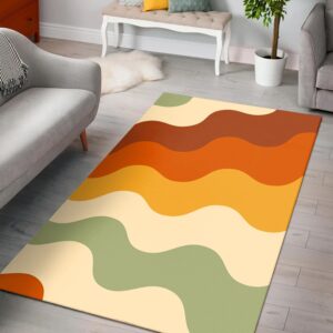 1970s Style Area Rug, Mid-century 70s Rug for Living Room - Groovy Wavy Vintage Sun Rays in 70s Style Area Rug