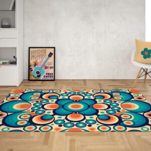 1970s Style Area Rug, Mid-century 70s Rug for Living Room - Modern Geometric Psychedelic Groovy 70s Area Rug for Bedroom, Living Room